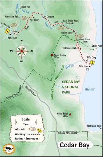 Map of Cedar Bay walking trail courtesy Footloose publications