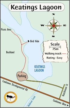 Map of walking trail at Keating's Lagoon courtesy Footloose publications