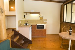 Kitchen in a Milkwood Lodge self contained cabin